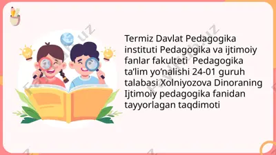 ijtimoiy pedagogika fanidan tayyorlagan taqdimot — PPTX