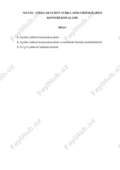 ayollar uchun yubka asos chizmalarini konstruksiyalash — DOCX