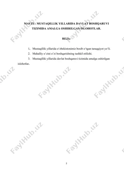 mustaqillik yillarida davlat boshqaruv tizimida amalga oshirilgan islohotlar — DOCX