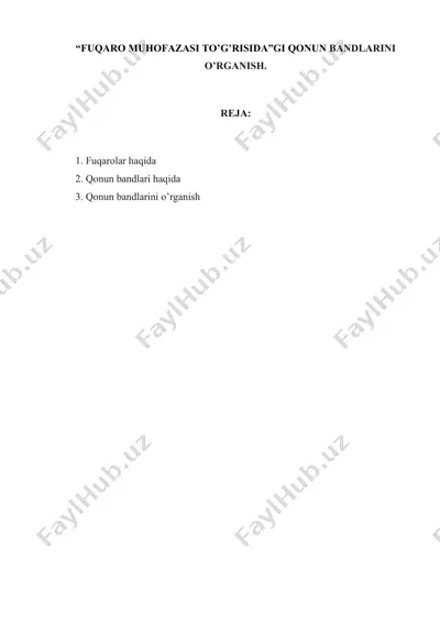 "fuqaro muhofazasi to'g'risida qonun bandlarini o'rganish" — DOCX
