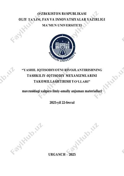 "yashil iqtisodiyotni rivojlantirishning tashkiliy-iqtisodiy mexanizmlarini takomillashtirish yo‘llari" — PDF