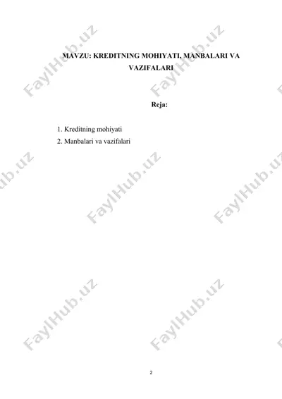 kreditning mohiyati, manbalari va vazifalari — DOCX