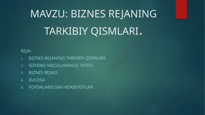 biznes rejani tarkibiy qismlari — PPTX