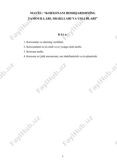 korxonani boshqarishning tamoillari, shakllari va uslublari — DOCX