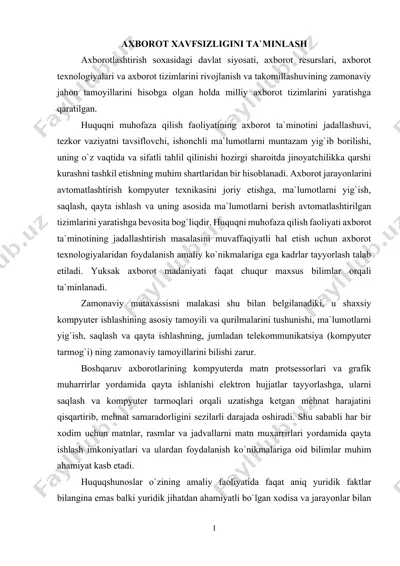 axborot xavfsizligini ta'minlash — DOCX