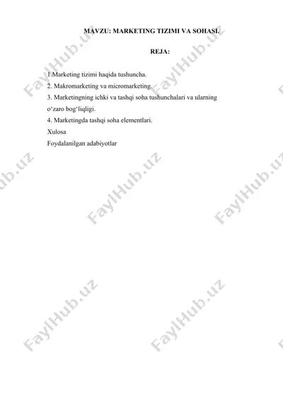 marketing tizimi va sohasi — DOCX