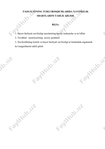 hayot faoliyati xavfsizligi asoslarining tahlili — DOCX