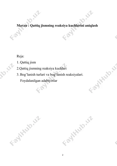 qattiq jismning reaksiya kuchlarini aniqlash — DOCX
