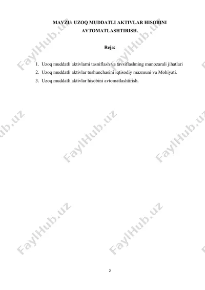 uzoq muddatli aktivlarni tasniflash va tavsiflashning munozarali jihatlari — DOCX