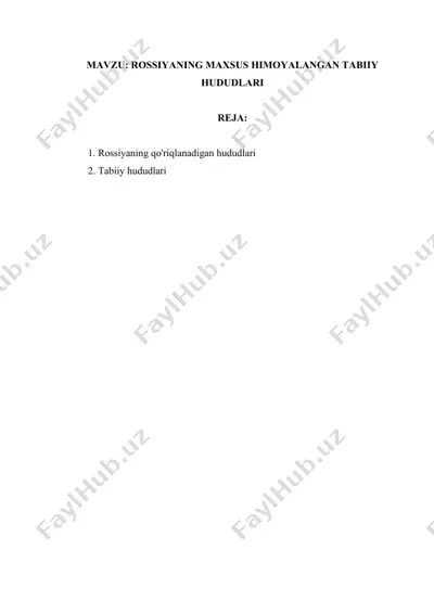rossiyaning maxsus himoqiyalangan tabiiy hududlari — DOCX