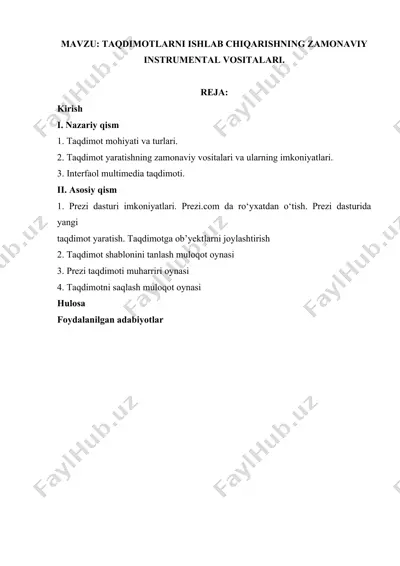 taqdimotlarni ishlab chiqarishning zamonaviy instrumental vositalari — DOCX