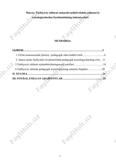 tarbiyaviy ishlarni samarali tashkil etishda zamonaviy texnalogiyalardan foydalanishning imkoniyatlari — DOCX