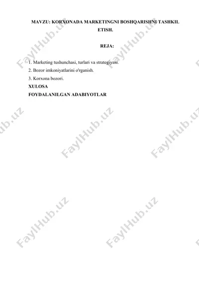 korxona boshqarishida marketingni tashkil etish — DOCX
