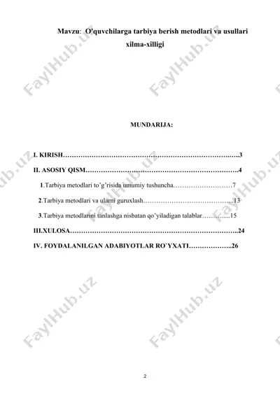 o'quvchilarga tarbiya berish metodlari va usullari xilma-xilligi — DOCX