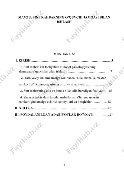 sinf rahbarning o’quvchi jamoasi bilan ishlash — DOCX