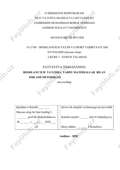 boshlang'ich ta'limda tabiiy materiallar bilan ishlash metodikasi — DOCX