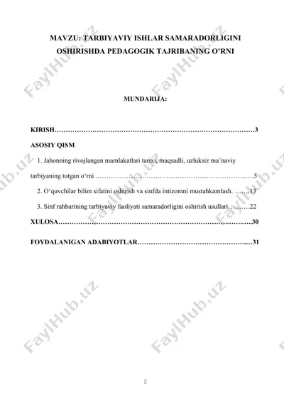 tarbiyaviy ishlar samaradorligini oshirishda pedagogik tajribaning o'rni — DOCX
