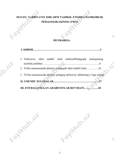 tarbiyaviy ishlarni tashkil etishda hamkorlik pedagogikasi — DOCX