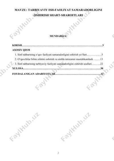 tarbiyaviy ish-faoliyat samaradorligini oshirish shart-sharoitlari — DOCX