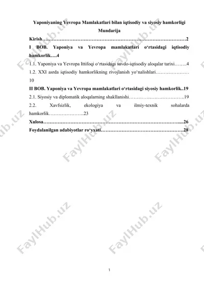 yaponiyaning yevropa mamlakatlari bilan iqtisodiy va siyosiy hamkorligi — DOCX