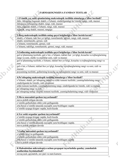 farmakognoziya fanidan testlar — DOCX