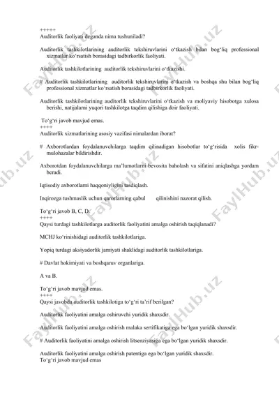 audit yakuniy testlar javoblari bilan — DOC