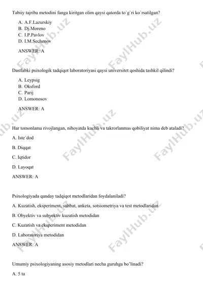 psixologiya tadqiqot metodlari — DOCX