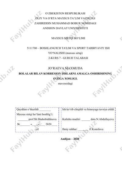 bolalar bilan korresion ishlarni amalga oshirishning o’ziga xosligi — DOCX