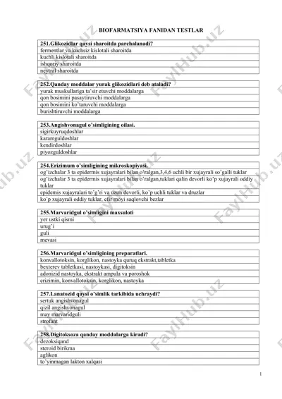 biofarmatsiya fanidan testlar — DOCX