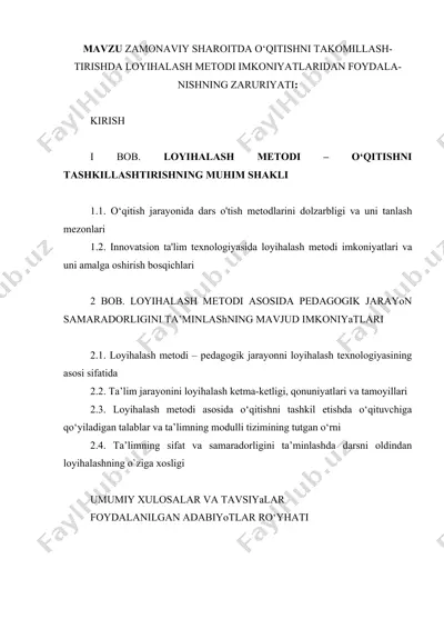 loiyhalash metodi imkoniyatlari — DOC