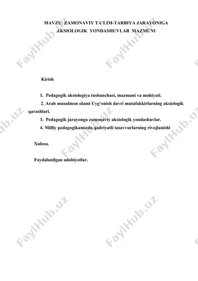 zamonaviy ta'lim-tarbiya jarayoniga aksiologik yondashuvlar mazmuni — DOC