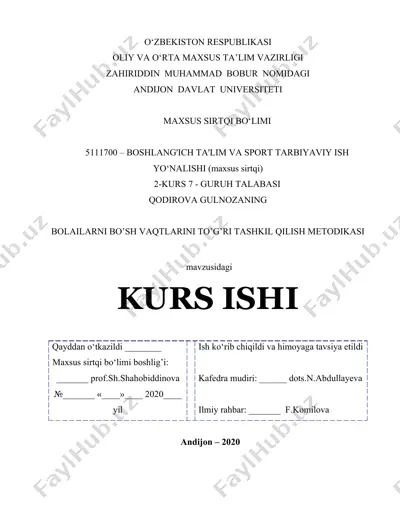 bolailarni bo’sh vaqtlarini to’g’ri tashkil qilish metodikasi — DOC