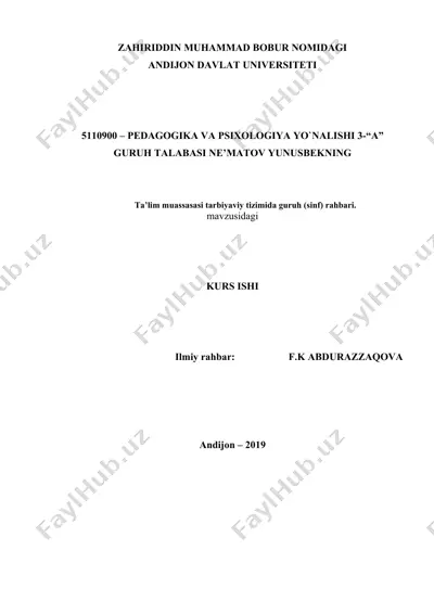 ta’lim muassasasi tarbiyaviy tizimida guruh (sinf) rahbari — DOC