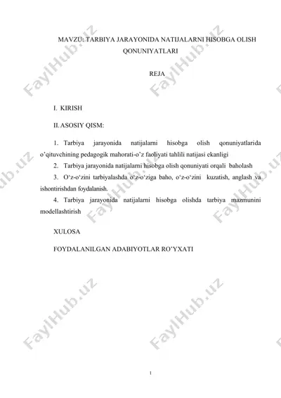 tarbiya jarayonida natijalarni hisobga olganda qonuniyatlar — DOC
