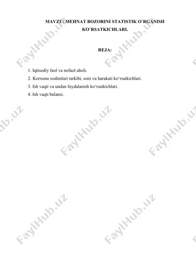 mehnat bozorini statistik o‘rganish ko‘rsatkichlari — DOCX