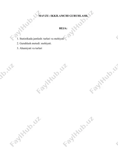 statistikada jamlash: turlari va mohiyati — DOCX