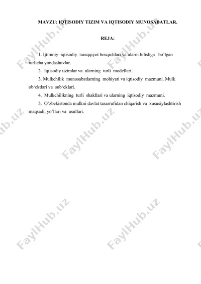 iqtisodiy tizim va iqtisodiy munosabatlar — DOCX