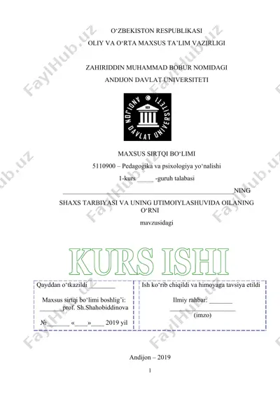 shaxs tarbiyasi va uning ijtimoiylashuvidagi oilaning o'rni — DOCX