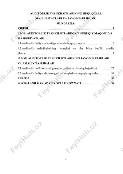 auditorlik tashkilotlarining huquqlari, majburiyatlari va javobgarliklari — DOCX