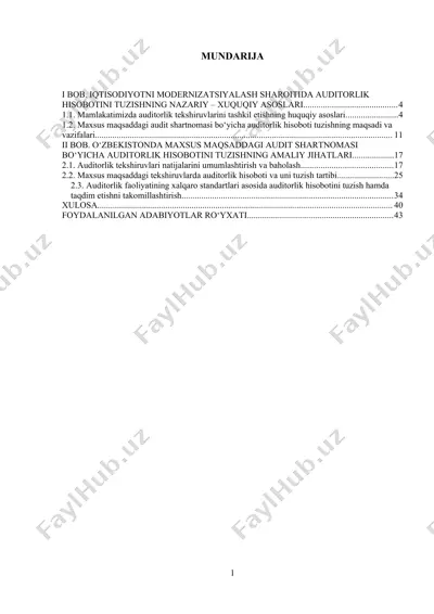 auditorlik xulosalari va uni o'tkazish tartibi — DOC