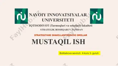 tarmoqdagi korxona o'rnini baholashning asosiy turlari — PPTX