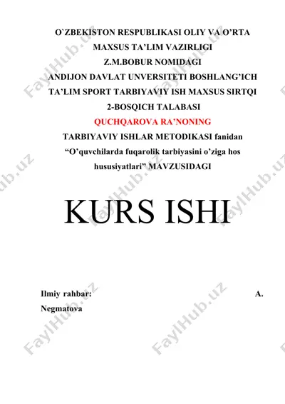 "o’quvchilarda fuqarolik tarbiyasini o’ziga hos hususiyatlari" — DOCX