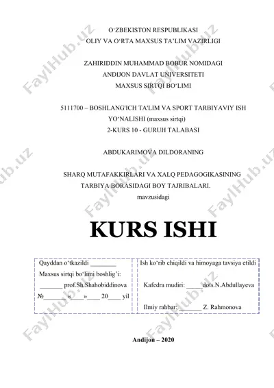 sharq mutafakkirlari va xalq pedagogikasining tarbiya borasidagi boy tajribalari — DOC