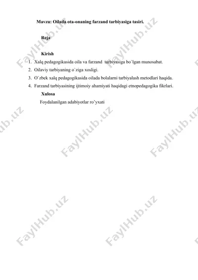xalq pedagogikasida oila va farzand tarbiyasiga tasiri — DOC
