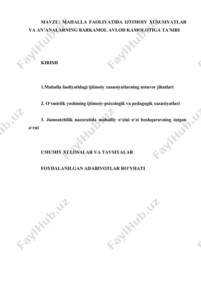 mahalla faoliyatida ijtimoiy xususiyatlar va an'analarining barkamol avlod kamoqiyatiga ta'siri — DOC