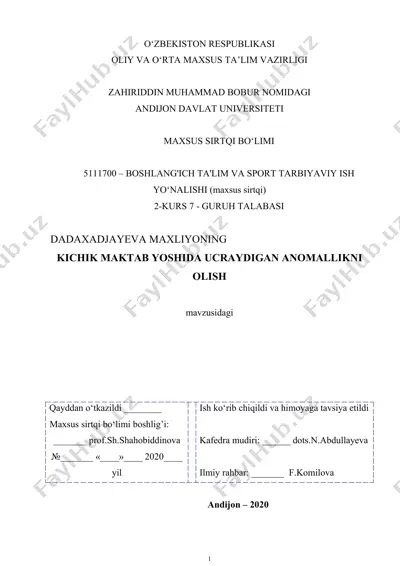 kichik maktab yoshida ucraydigan anomallikni olish — DOCX