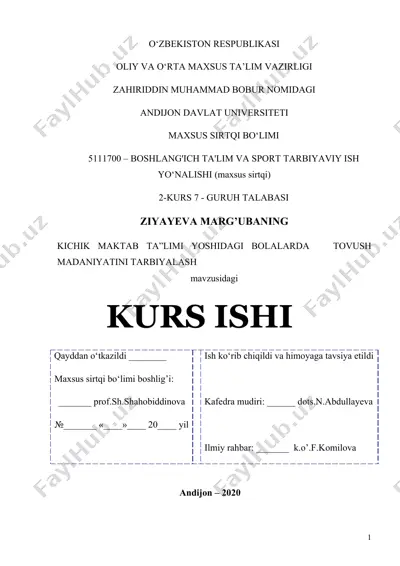 kichik maktab ta'limi yoshidagi bolalarda tovush madaniyatini tarbiyalash — DOC