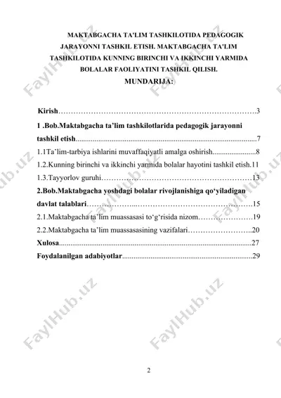maktabgacha ta'lim tashkilotida pedagogik jarayonni tashkil etish — DOCX