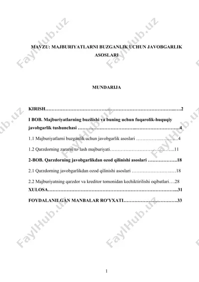 majburiyatlarni buzganlik uchun javobgarlik asoslari — DOCX