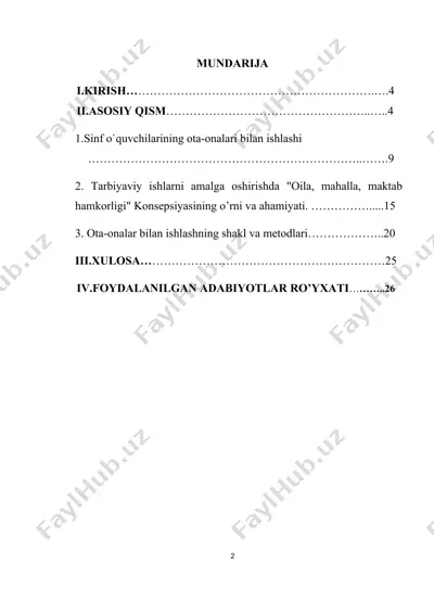 sinf o`quvchilarining ota-onalari bilan ishlashi — DOCX
